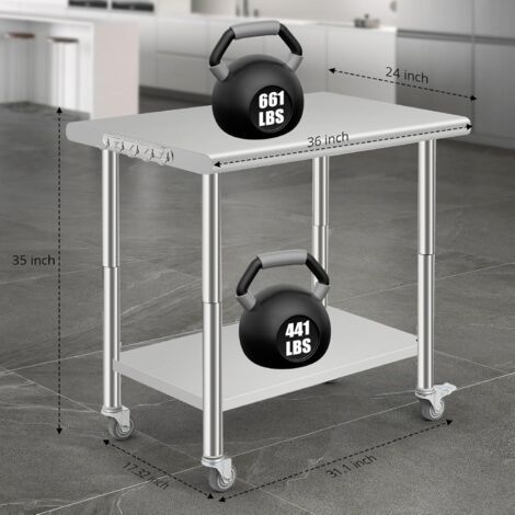 Table De Travail En Inox Avec 2 étagères - 91.5x61x90 Cm, Charge Max 250 Kg | Pour Cuisine, Atelier, Garage - 7