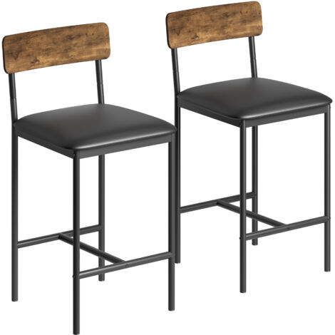 Lot de 2 Tabourets de Bar avec Dossier, Chaises de Bar rembourrés en PU, Chaises Hautes avec Repose-Pieds, pour Cuisine, Salon, Bar, Marron Rustique et Noir (1/5)