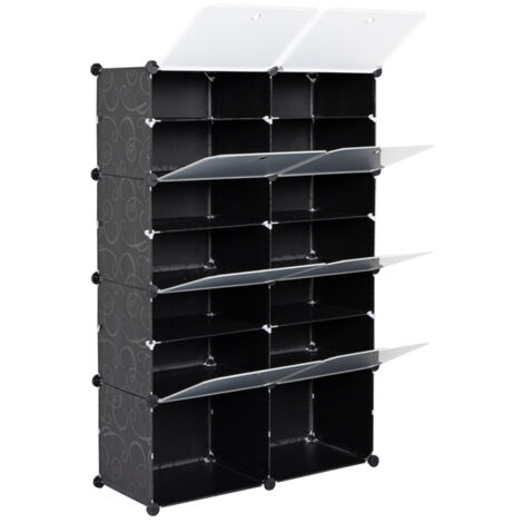 Armoire à Chaussures Modulable HOMCOM - 32 Paires - 160cm - Cubes Noir Et Blanc - DIY