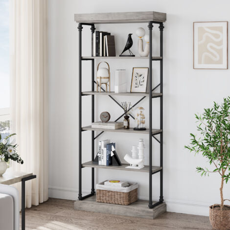 WOLTU Bibliothèque à 5 Niveaux Blanc 60x95x30cm - Étagère à Livres En Panneaux De Particules Avec Pieds Bois Massif