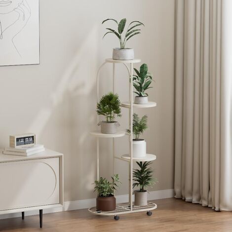 Support à fleurs style scandinave 5 niveaux - porte plante 5 étagères - métal - 50x25x140cm -blanc (1/5)