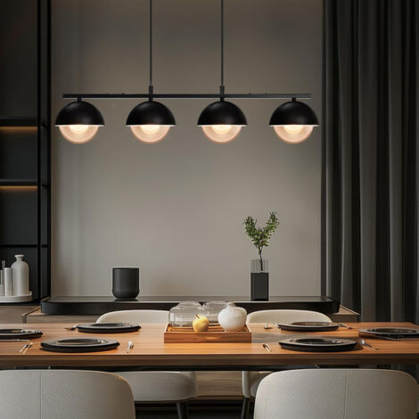 Suspension Table à Manger Lampe Suspendue en Verre 4 Ampoules Moderne Métal en Noir Rétro Lampe Suspendue Industrielle Réglable en Hauteur pour Salle à Manger Restaurant Café Max. (1/5)