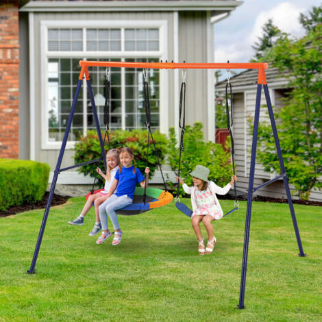 Portique de Balançoire en Métal avec Structure en A, Support de Balançoire en Acier avec Tapis Antidérapant, Charge 200kg pour Intérieur et Extérieur, 214 x 190 x 160 CM (1/5)