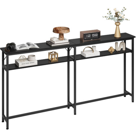 Table console étroite, 180 x 23 x 100 cm, à 2 étages, avec espace de rangement, extra longue, pour entrée, salon, noir (1/5)