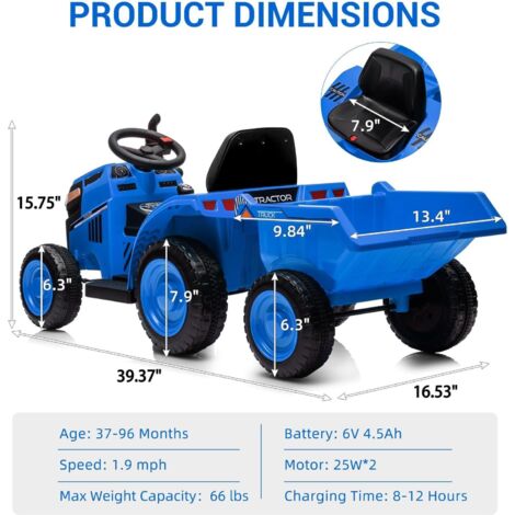 Tracteur ÉLectrique Enfants Avec Remorque Amovible, 6V Voiture Electrique Mit Klaxon Usb Lumieres Led Et Musique Pour Les Enfants 3bleu 87540077 Tracteur ÉLectrique Enfants Avec Remorque Amovible, 6V Voiture Electrique Mit Klaxon Usb Lumieres Led Et Musique Pour Les Enfants 3bleu 87540077