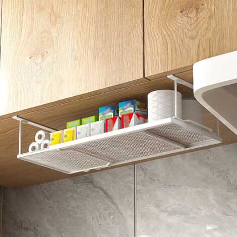 Étagère sous armoire étagère réglable avec maille métallique Anti Tilt Rack de rangement extensible pour cuisine salle de bains - blanc