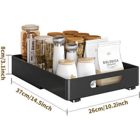Tiroir Coulissant Cuisine Sans Perçage – Organisateur Placard 25x43x9 Cm, Charge 25 Kg, Noir