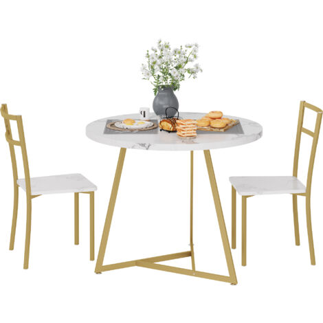 Ensemble de table de salle à manger pour 2 personnes, table ronde et chaises pour 2 personnes, table de salle à manger moderne avec 2 chaises en métal , table de cuisine pour petit,doré (1/5)