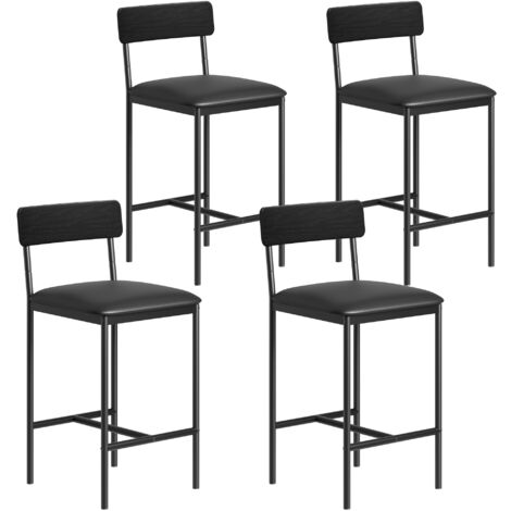 Chaises de Bar, Lot de 4, Tabourets Hauts, Sièges Rembourrés, 43x38x95cm, Repose-pieds, Montage Facile, Style Industriel, Salle à Manger, Cuisine, Noir (1/5)