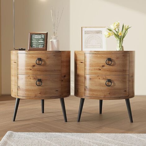 Lot de 2 Table de Chevet, Armoire de Chevet avec 2 Tiroirs,47x47x55cm,Meuble de Rangement Chambre à Coucher Maison,Bois de Pin Massif,Naturel