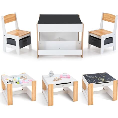Ensemble Table et 2 Chaises Enfants/Table d'activité 4 en 1 avec Chaise Fonction de Stockage-Naturel (1/5)