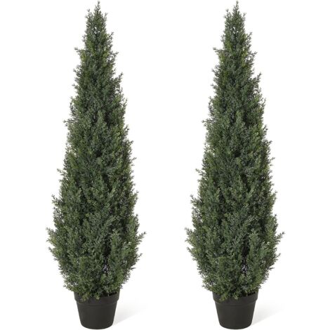 Lot de 2 plantes de cèdre artificielles - 120 cm - Pin vert - Protection UV - Pour la maison, le salon, la chambre à coucher, le bureau (1/5)