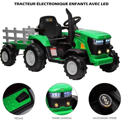 COSTWAY 12V Tracteur Électrique Enfants à 6 Pneus - Pelle, Remorque Amovible, LED, Musique - Télécommande 2,4G, 3-6km/h, Rose