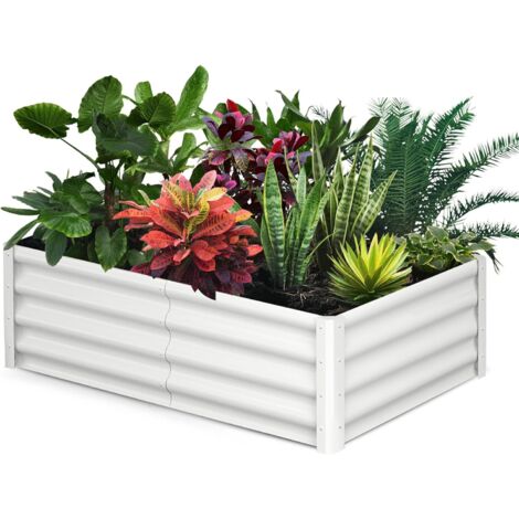 Jardinière surélevée rectangulaire en métal galvanisé pour légumes, fleurs, herbes aromatiques, antirouille et facile à installer, 182x91x30cm, blanc (1/5)