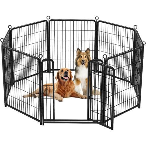 Parc pour Chien 8 Panneaux Parc Enclos pour Chiens Chiots Lapins Métal 80 x 101 cm Noir (1/5)