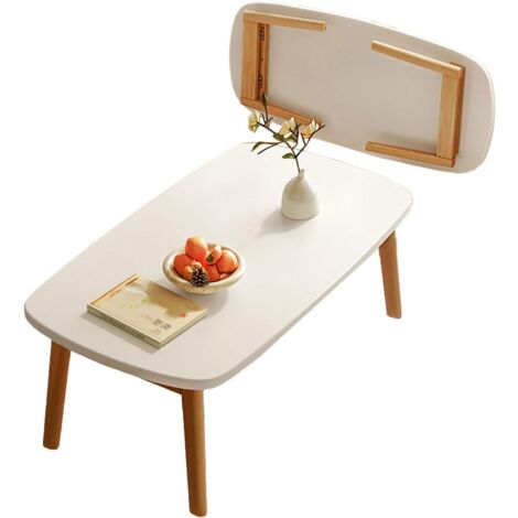 Table basse rectangulaire pliable moderne avec pieds en bois MDF épais pour salon, chambre à coucher, bureau,blanc (1/5)