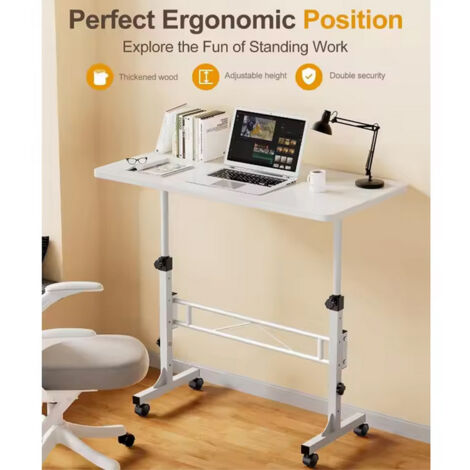 Bureau Réglable En Hauteur Avec Roulettes - 80x40 Cm - Pour Position Assise-debout - Idéal Bureau Maison Ou Avec Tapis De Marche
