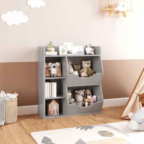 Bibliothèque Enfant, Étagère à Jouets pour Enfant, Rangement Livre, Presentoir Livre, Coffre à Jouet, Meuble pour Chambre d’Enfant avec 6 Compartiments, gris, 81x30x92cm
