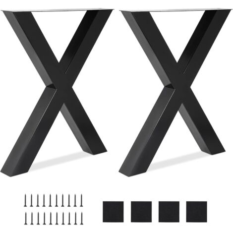 Lot de 2 Pieds de Table Metal 71 cm Hauteur x 60 cm Largeur Pied de Table Basse en Acier Brut, avec Protecteur de Sol et Accessoires de Montage (1/5)