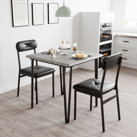 Ensemble de table de cuisine 3 pièces,Table et chaises pour 2, table de salle à manger carrée en métal et bois avec 2 chaises rembourrées, table de salle à manger pour petits espaces, gris (1/5)
