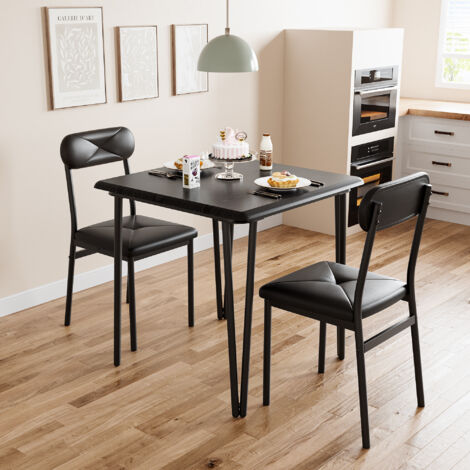 Ensemble de table de cuisine 3 pièces,Table et chaises pour 2, table de salle à manger carrée en métal et bois avec 2 chaises rembourrées, table de salle à manger pour petits espaces, noir (1/5)