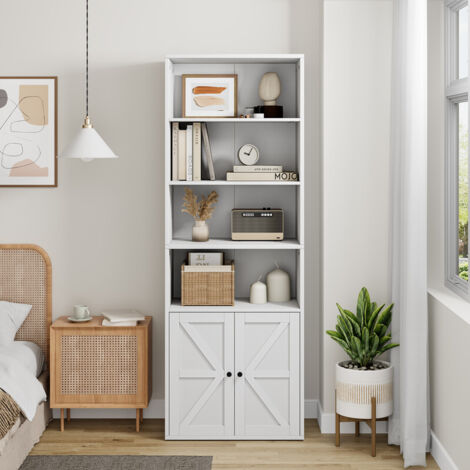Bibliothèque, Étagère de Rangement avec 4 Niveaux,Étagère Bibliothèque,Étagère Rangement,pour Rangement Bureau,Chambre,Meubles de Salon,60x30x181cm,Blanc (1/5)