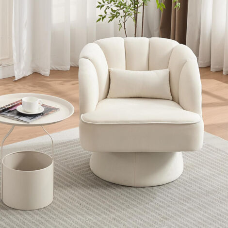 Hoerfuriy – Fauteuil pivotant en velours 360° – Confort ergonomique avec assise profonde – Base conique stable pour salon et chambre – Beige