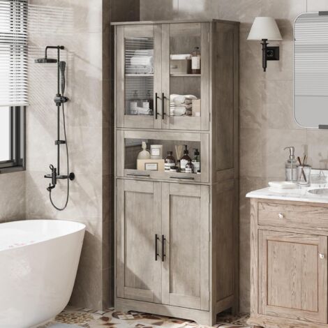 Hoerfuriy – Colonne de salle de bain 170 cm – Armoire étroite avec 5 compartiments – MDF hydrofuge – Tablettes réglables – Pour salle de bain et cuisine (1/5)