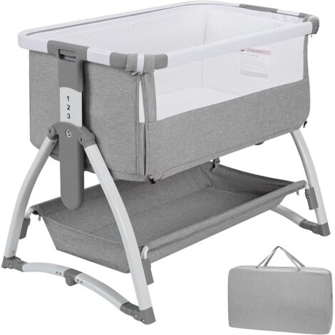 Lit Bébé Cododo, Berceau Cododo Bébé avec Matelas, Côté Repliable, Hauteur Réglable, Fenêtre en Filet, 0-6 Mois, Gris