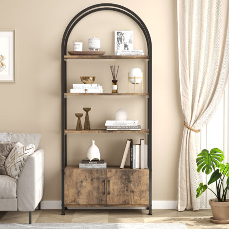 Bibliothèque à 5 Niveaux, avec Porte, Style Moderne,80x30x180cm, pour Salon, Bureau, Salle à Manger, Marron rustique et noir (1/5)