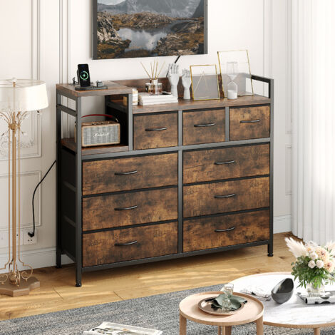 Hoerfuriy – Commode multifonctionnelle 9 tiroirs – 100x30x86 cm – Panneaux en bois reconstitué haute densité – Dispositif anti-basculement inclus