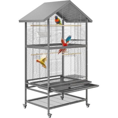 Cage Oiseaux avec Toit 80x60x167cm avec bac à Sable - Roulettes - Volière Perruche - Jouets - Canaris (1/5)