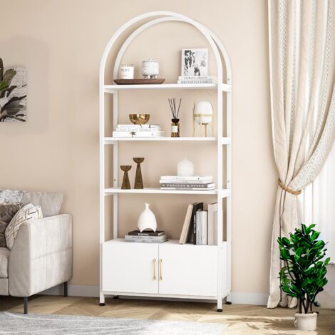 Hoerfuriy – Bibliothèque moderne 5 niveaux avec porte – Dimensions 80x30x180 cm – Acier laqué – Charge max 15 kg par étagère – Pour salon et bureau (1/5)
