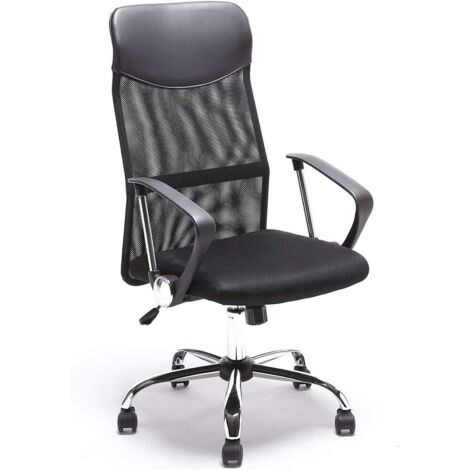 Fauteuil de bureau manager grand confort dossier ergonomique hauteur assise réglable pivotant tissu maille noir (1/5)