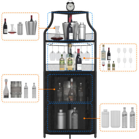 Costway ilot central industriel, table de bar à 4 niveaux avec 3 étagères ouvertes, casier à vin