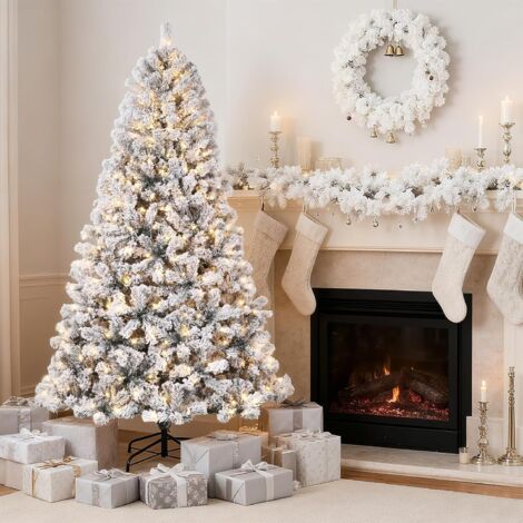 Sapin de Noël Lumineux LED 180CM -150 Lumières Blanc Chaud- PVC-Socle en Métal-Décoration de Noël