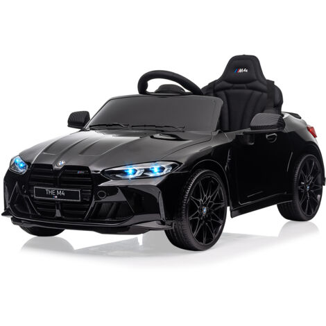 Voiture électrique Enfant B.M.W M4 12V avec télécommande 2.4Ghz, siège en Cuir avec et Roues en Gomme,1-4 Ans (Noir)