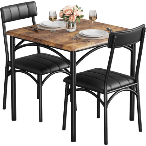 Tables de Salle à Manger pour 2, Table de Salle à Manger Carrée avec 2 Chaises Rembourrées, 3 Pcs Table et Chaises de Cuisine pour Petits Espaces, Appartement, marron