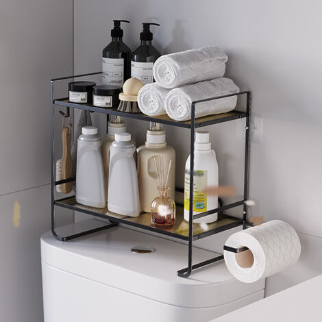EtagèRe SupéRieure pour Toilettes, Rangement Au-Dessus des Toilettes, éTagèRe à 2 Niveaux pour éConomiser De l'espace avec Étagère Murale au-dessus des Toilettes,451636CM,noir (1/4)