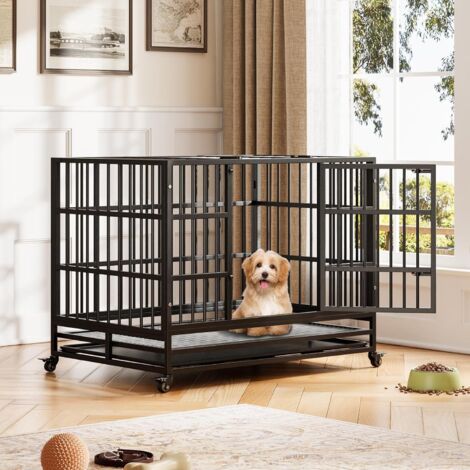 Cage pour Chien Pliable avec 2 Portes, Plateau Amovible, Noir - 94x 58.5x75cm