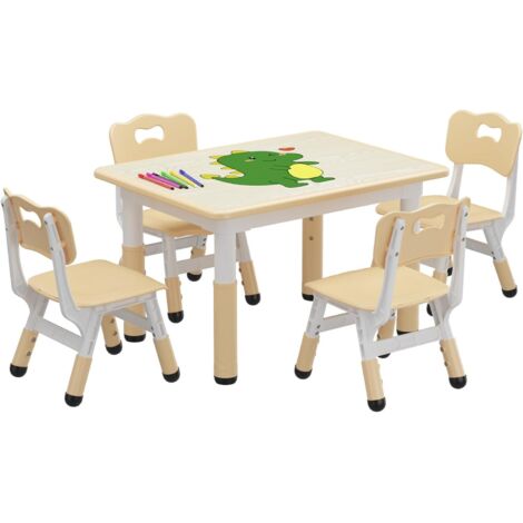 Table pour enfants 80x60cm avec 4 chaises, ensemble de chaises réglables en hauteur Mobilier,Capacité de charge de 100 kg, pour garçons filles à partir de 2 ans