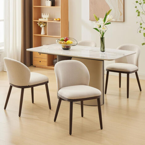 Lot de 4 chaises de salle à manger avec siège rembourré, pieds en métal noir pour cuisine, salon, chambre, bureau, style scandinave, Beige (1/5)