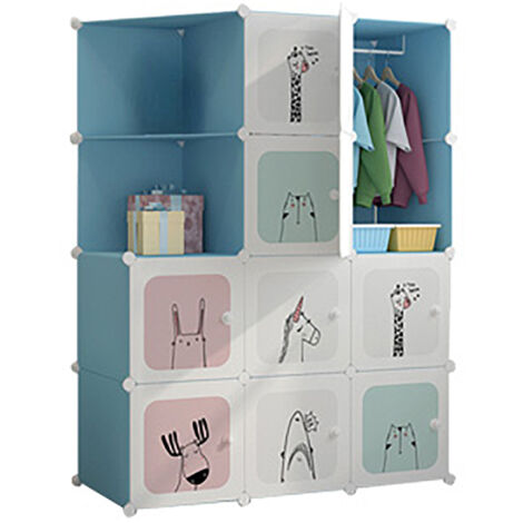 Armoire Penderie Étagère de Rangement en Plastique Meuble de Rangement Portable pour Vêtements Chaussures Jouets Accessoires, 12 cubes, bleu,111x47x147CM (1/5)