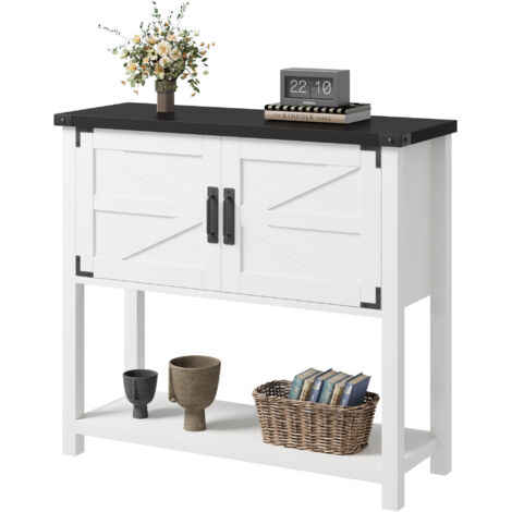 Meuble de Rangement, Buffet de Cuisine avec 2 Portes, 80x36x86cm, Étagère Réglable, Style Campagnard,pour Salon,Cuisine-BLANC (1/5)