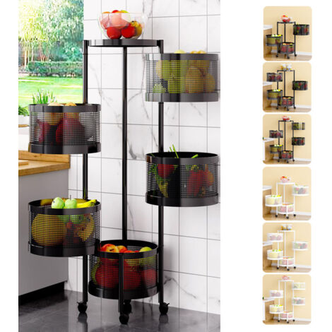 Chariot Rotatif 5 étages Avec Roulettes - Panier Rangement Fruits Et Légumes Pour Cuisine