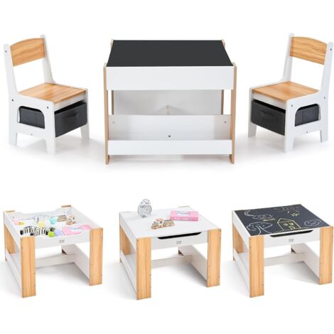 Ensemble Table et 2 Chaises Enfants/Table d'activité 4 en 1 avec Chaise Fonction de Stockage-Naturel (1/5)