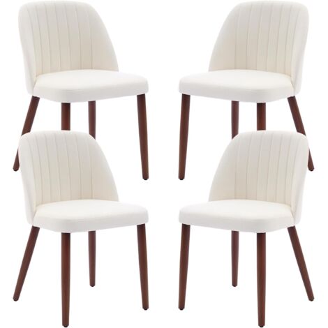 Lot de 4 Chaises de Salle à Manger, Chaise de Cuisine, Chaise de salon, Dossier en Tissu et Pieds en Bois,beige (1/5)