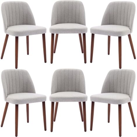 Lot de 6 Chaises de Salle à Manger, Chaise de Cuisine, Chaise de salon, Dossier en Tissu et Pieds en Bois,gris (1/5)
