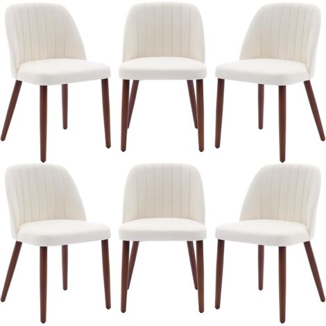 Lot de 6 Chaises de Salle à Manger, Chaise de Cuisine, Chaise de salon, Dossier en Tissu et Pieds en Bois,beige (1/5)