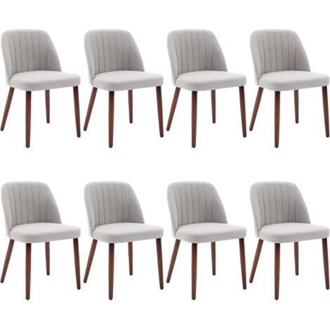 Lot de 8 Chaises de Salle à Manger, Chaise de Cuisine, Chaise de salon, Dossier en Tissu et Pieds en Bois,gris (1/5)